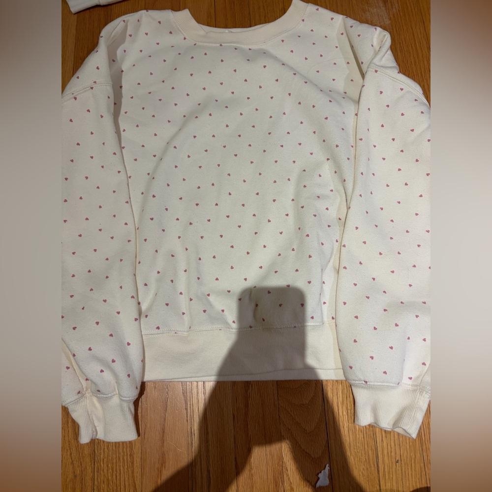 Cream Sweatshirt with Pink Heart Pattern